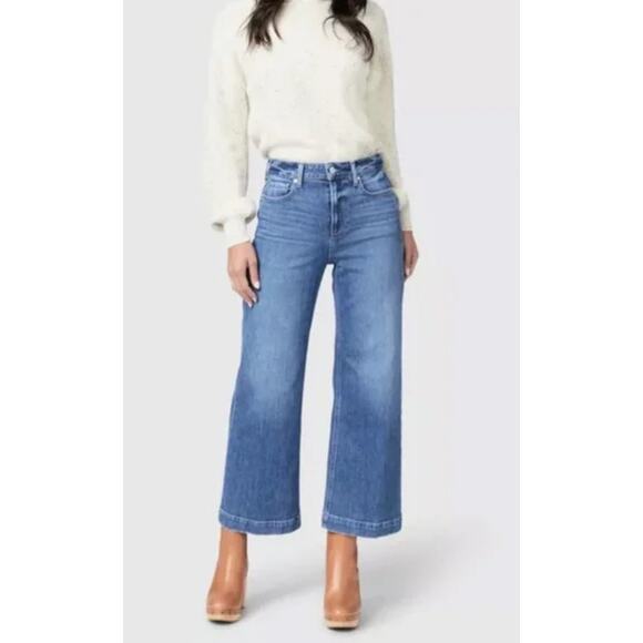 Paige Anessa Jeans Rock Show Distressed Cropped Medium Wash Blue Mid Rise Sz 24 - Picture 2 of 12